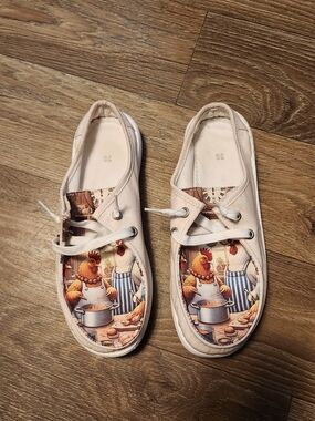 Whimsical Chicken Chef Canvas Lace-Up Slides